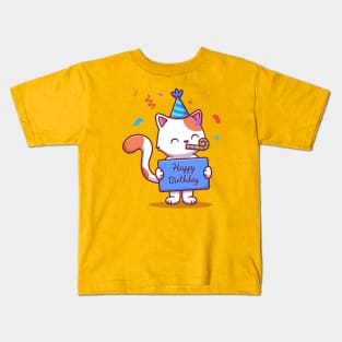 Cute Birthday Cat With Confetti Kids T-Shirt